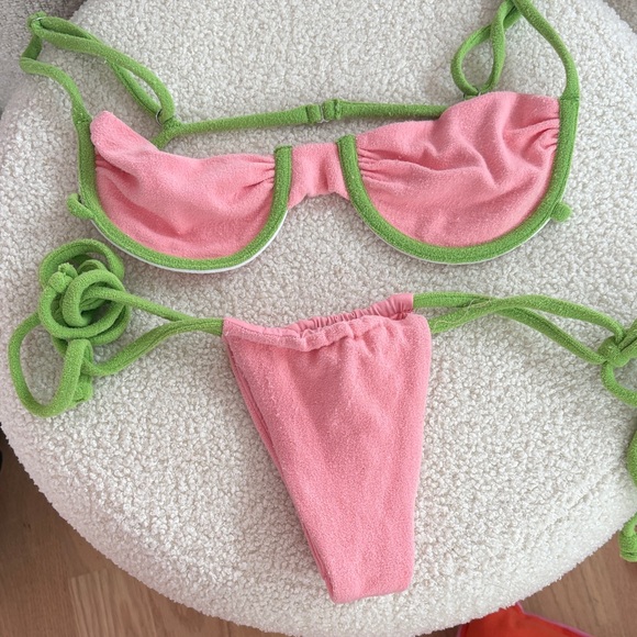 Frankie’s bikini pink and green set size small for both washed worn 2 times - Picture 1 of 3